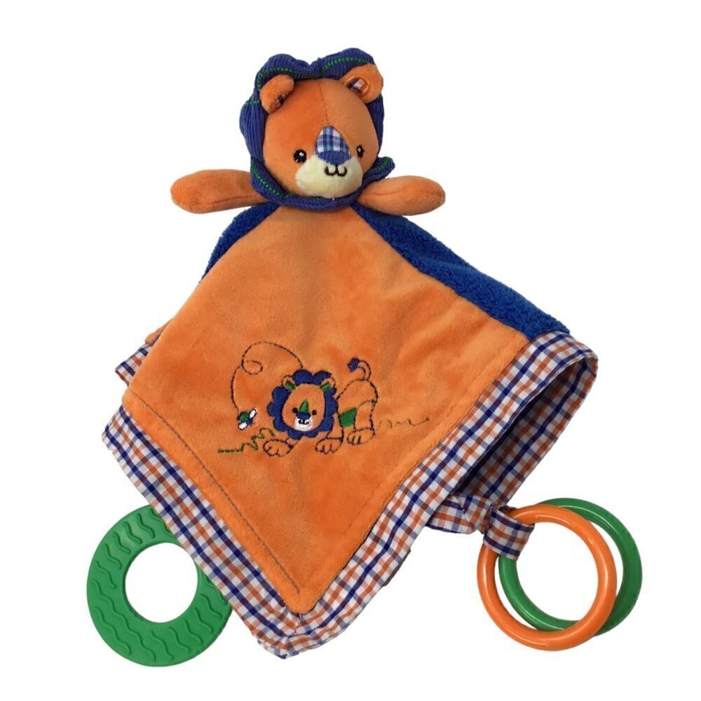 Lion Mary Meyer Baby Lovey Security Blanket Teether Crinkle Rings Orange Blue